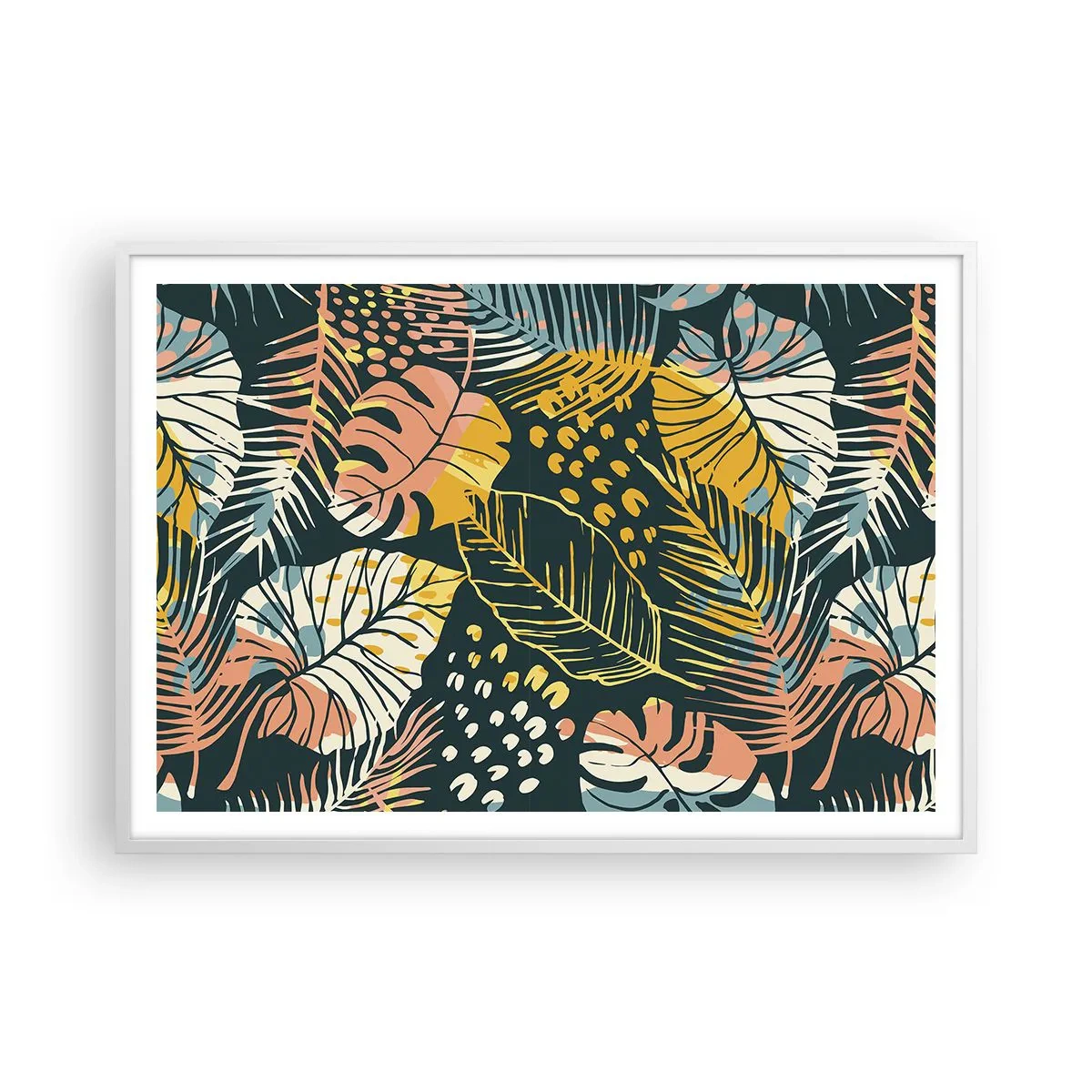 Pôster em moldura branca - Fantasia de folhas - 100x70 cm