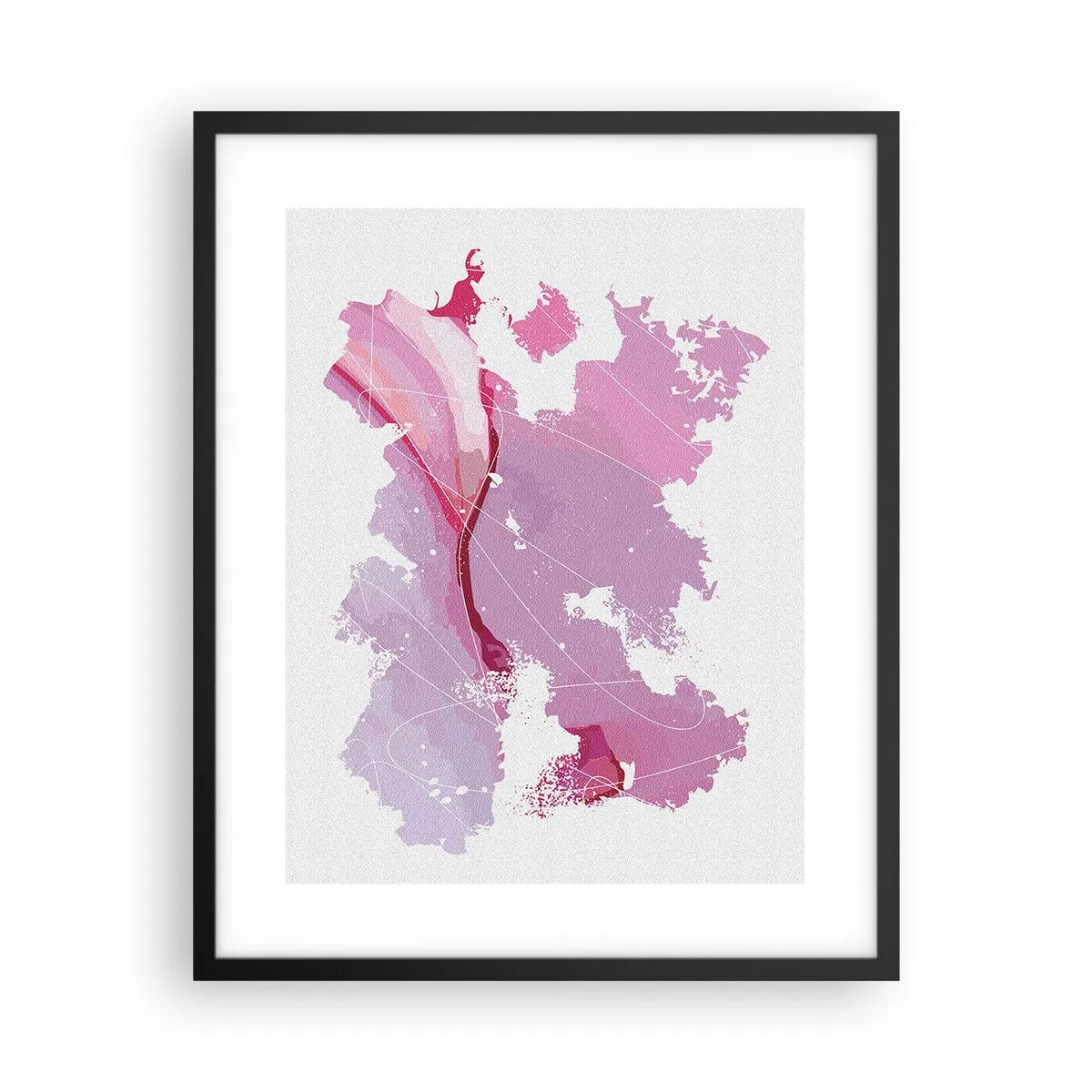 Pôster com moldura preta - Mapa do mundo rosa - 40x50 cm
