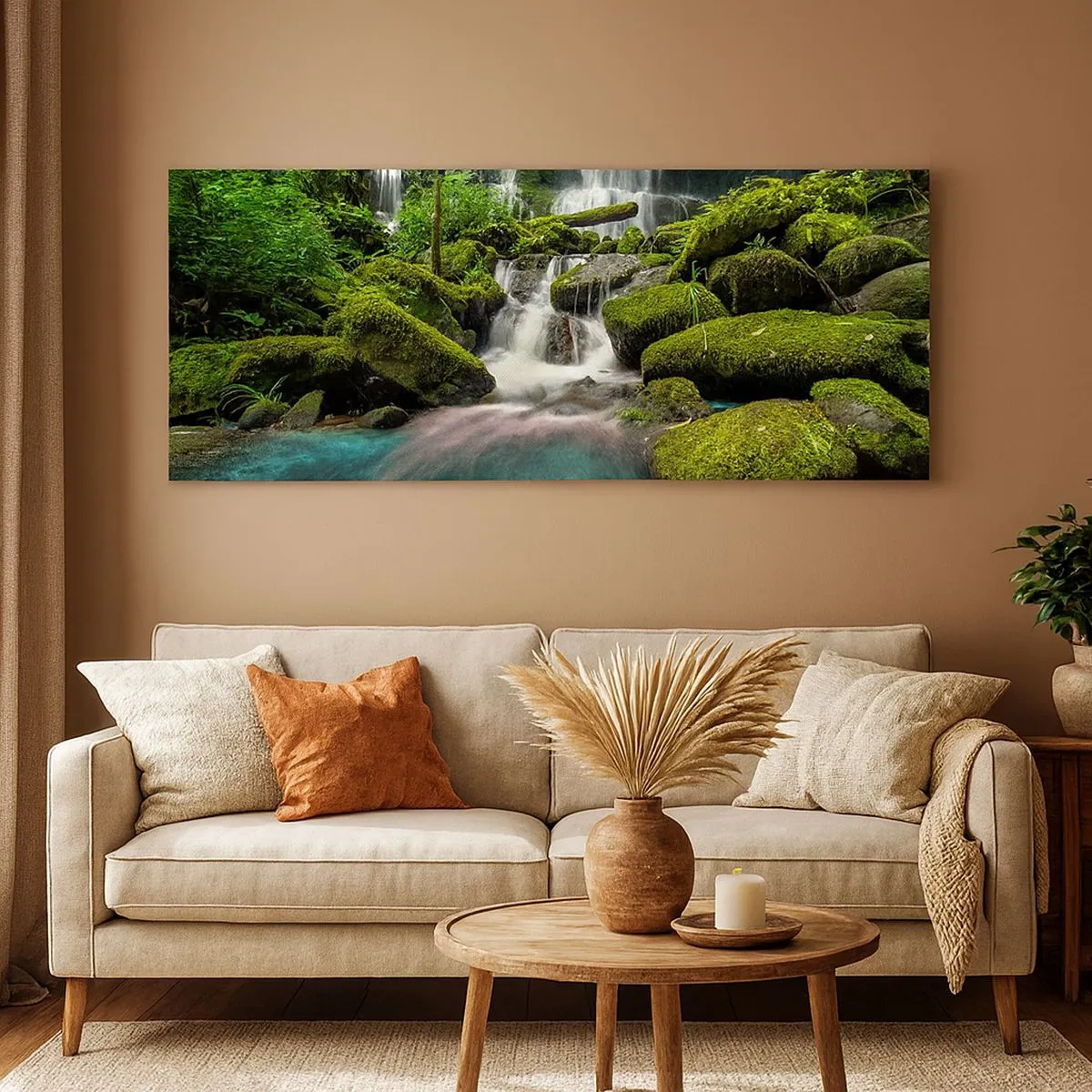 Quadro em tela - Turquesa, safiras e prata líquida - 100x40 cm