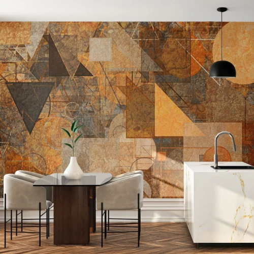 Papel de Parede Autocolante Deluxe Sticker - Estudo Cubista em Bronze - Abstração, Pedaço, Arte Moderna - 400x280 cm