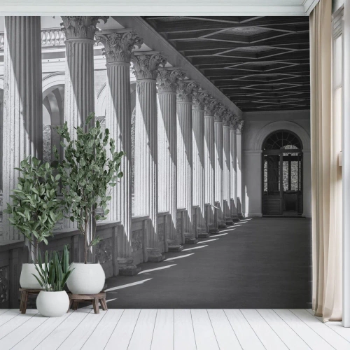 Papel de Parede Premium Sand - Arcada ensolarada - Colunas, Arquitetura, Clássico - 300x210 cm