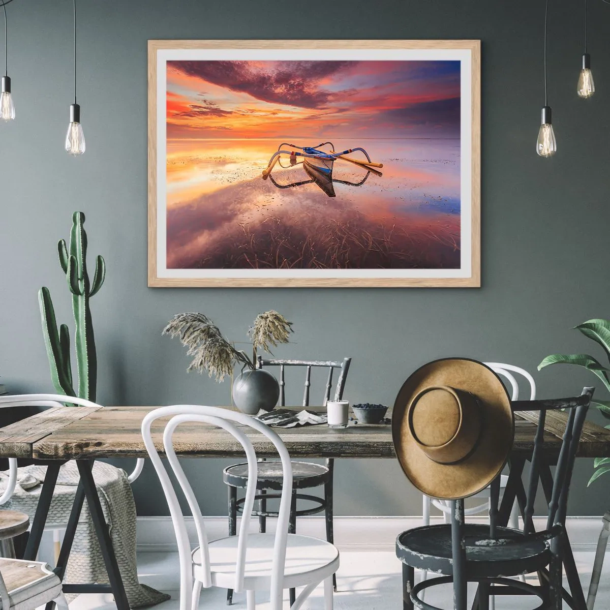 Pôster com moldura de carvalho claro - A calma de uma noite tropical - 70x50 cm