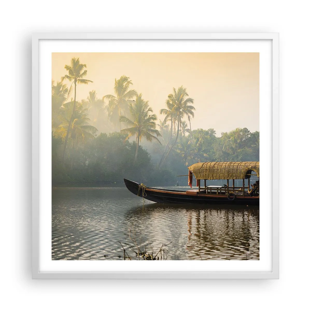 Pôster em moldura branca - Casa no rio - 60x60 cm