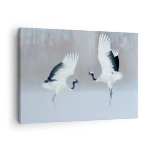 Quadro em tela - Dois guindastes dançando em uma paisagem de neblina - 70x50cm - Dança no nevoeiro - Decoração de parede moderna para a sala de estar e quarto ARTTOR