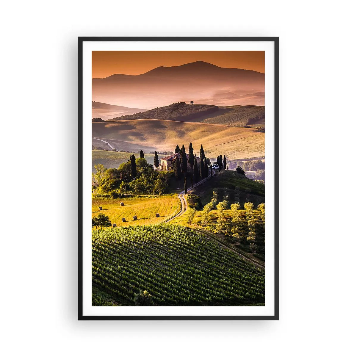 Pôster com moldura preta - Arcádia - Paisagem toscana - 70x100 cm