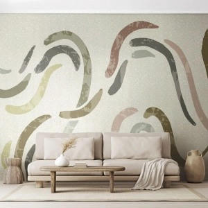 Papel de Parede Standard Eco - Ondas abstratas coloridas em um fundo claro - 100x70cm - Uma alegre dança de abstração - Decoração de parede moderna para a sala de estar e quarto ARTTOR