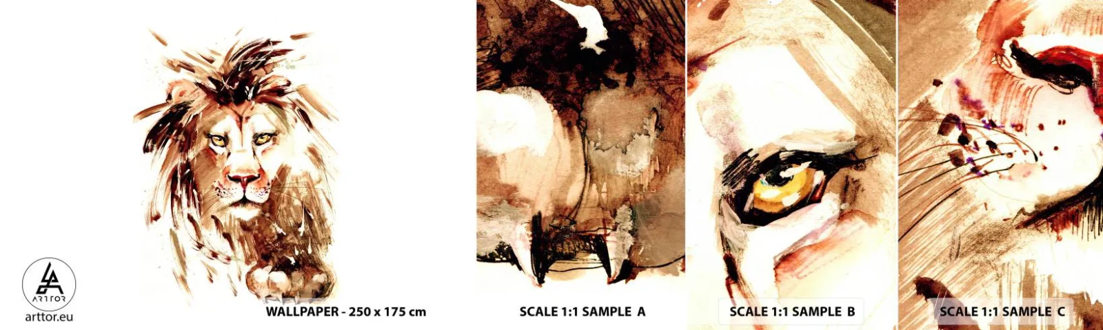 Amostra de papel de parede autocolante Deluxe Sticker - Força e dignidade - Animais, Leão, Abstração - 100x30 cm