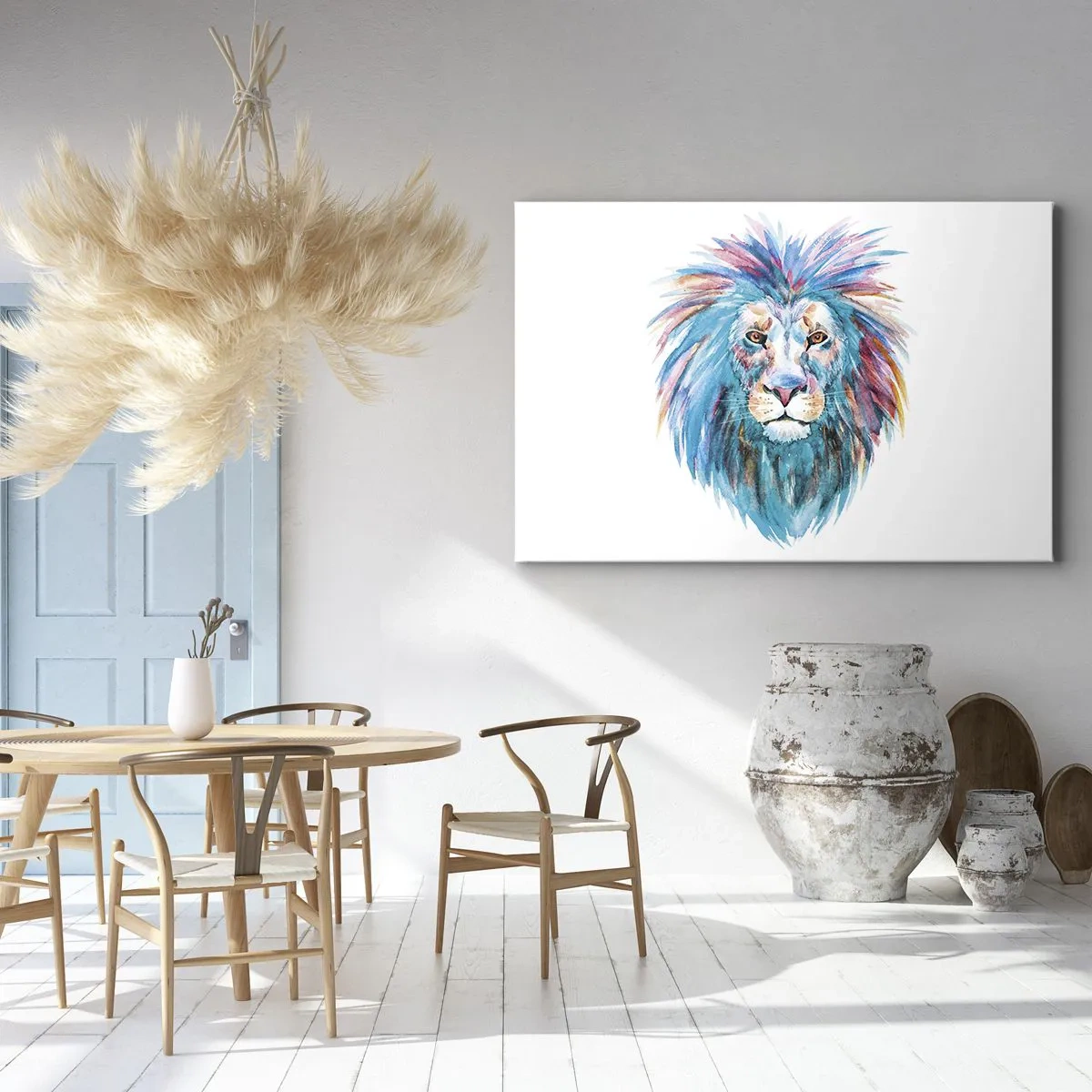 Quadro em tela - Retrato em aquarela de um leão em cores vivas - 70x50cm - Aura eletrizante - Decoração de parede moderna para a sala de estar e quarto ARTTOR