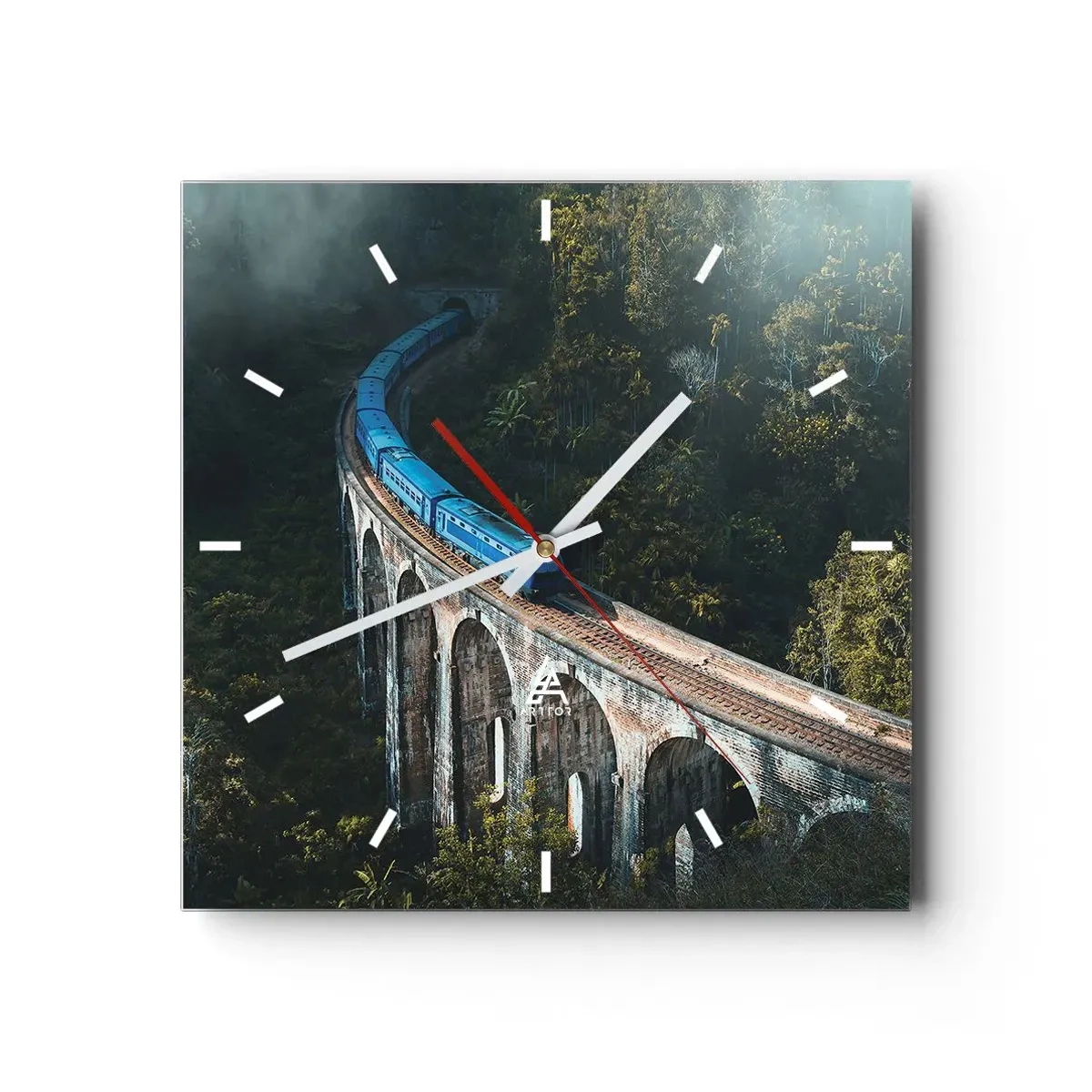 Relógio de parede - Relógio em vidro - Comboio para a natureza - 30x30 cm