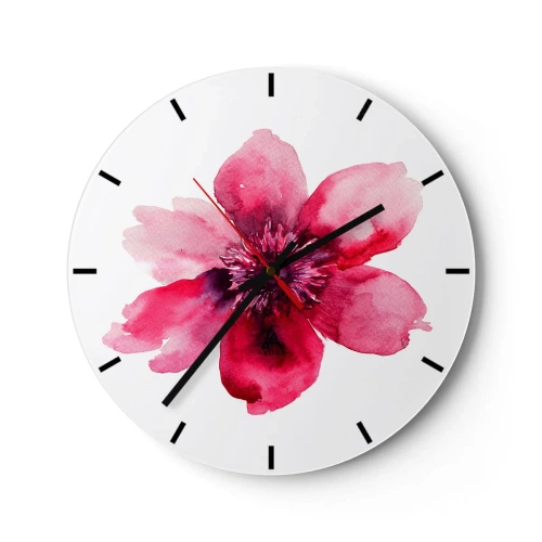 Relógio de parede - Relógio em vidro - Composição floral vermelha em aquarela - 30x30cm - Beijo carmim perfumado - Decoração de parede moderna para a sala de estar, cozinha e quarto ARTTOR