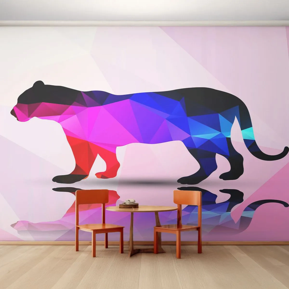 Papel de Parede Premium Canvas - A pantera em diamante - Animais, Pantera, Figura Geométrica - 250x175 cm