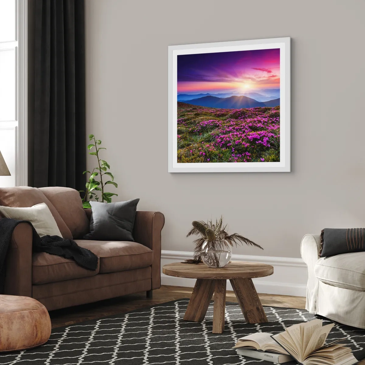 Pôster em moldura branca - Campo cheiroso - 50x50 cm