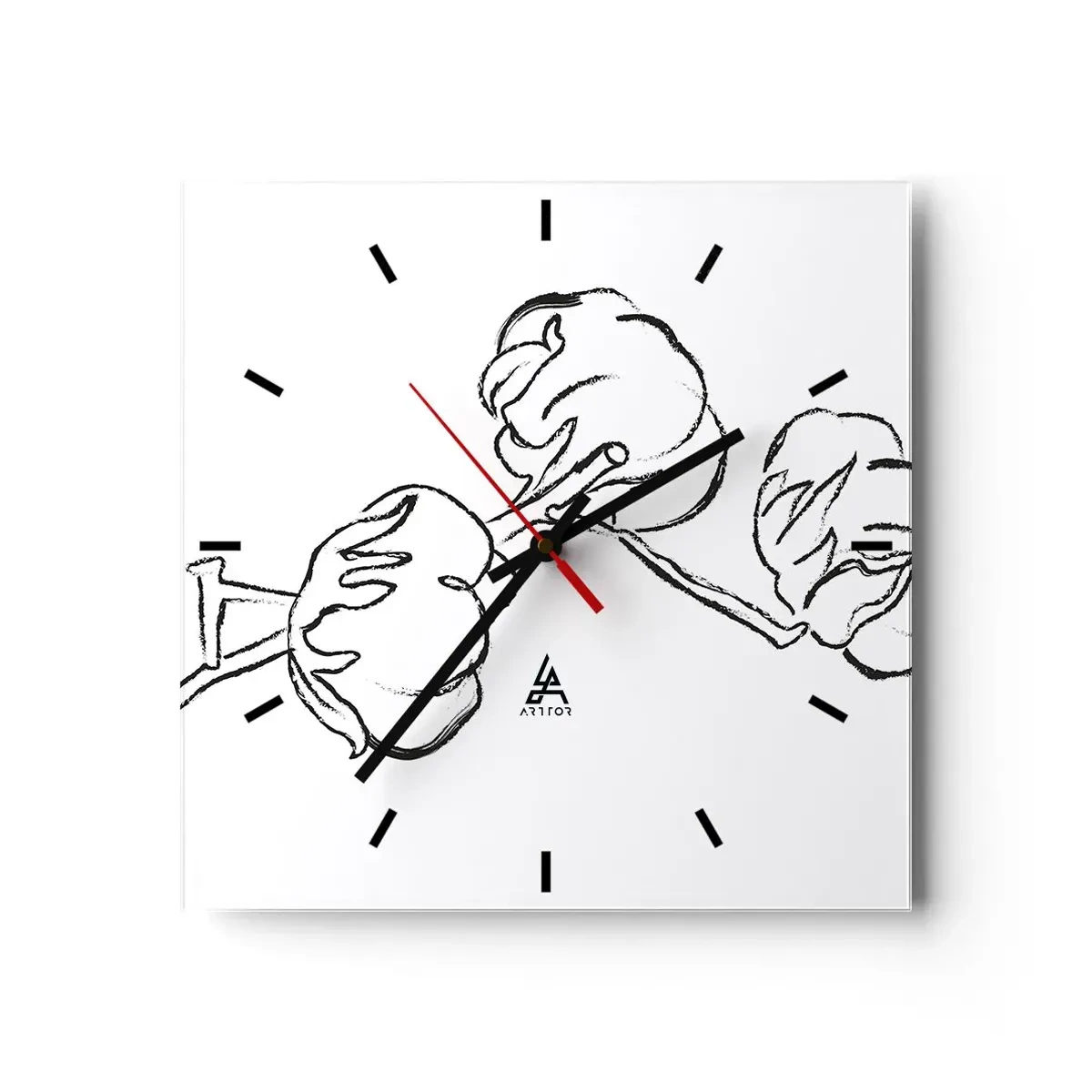 Relógio de parede - Relógio em vidro - Algodão para baixo - 30x30 cm
