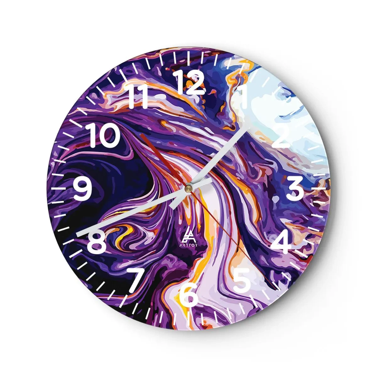 Relógio de parede - Relógio em vidro - Onde o espaço se dobra em roxo - 30x30 cm