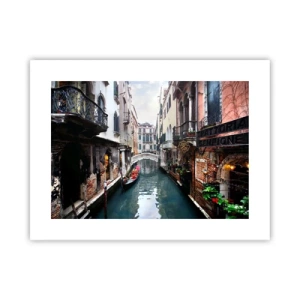 Pôster - Paisagem veneziana com gôndola e ponte - 40x30 cm