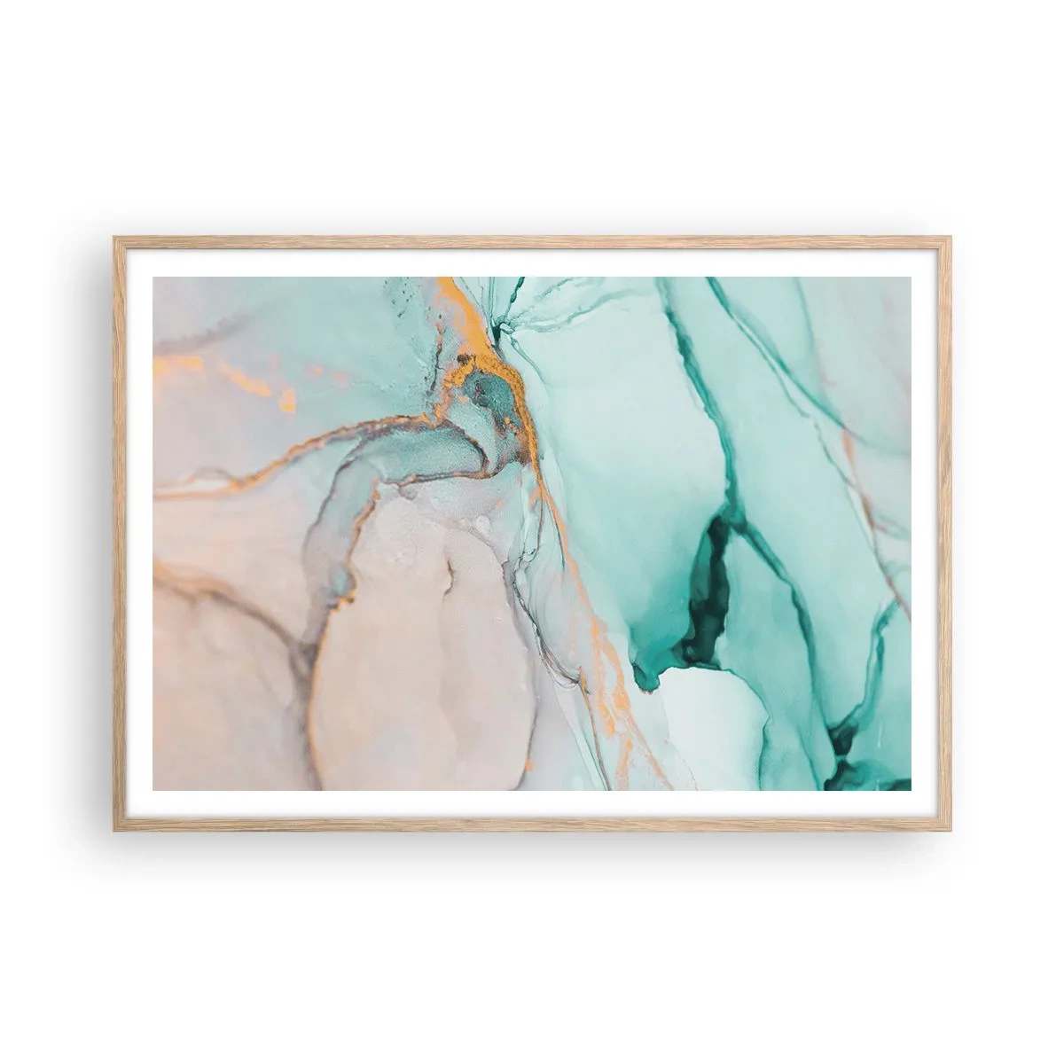 Pôster com moldura de carvalho claro - Dança das formas e cores - 100x70 cm