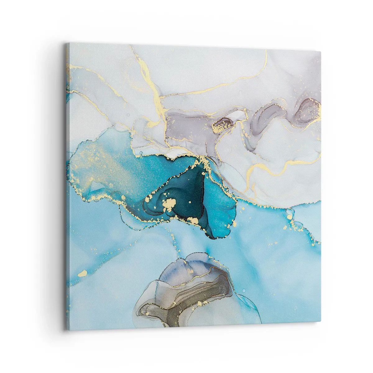 Quadro em tela - Estudo do encontro do cinza e turquesa - 60x60 cm