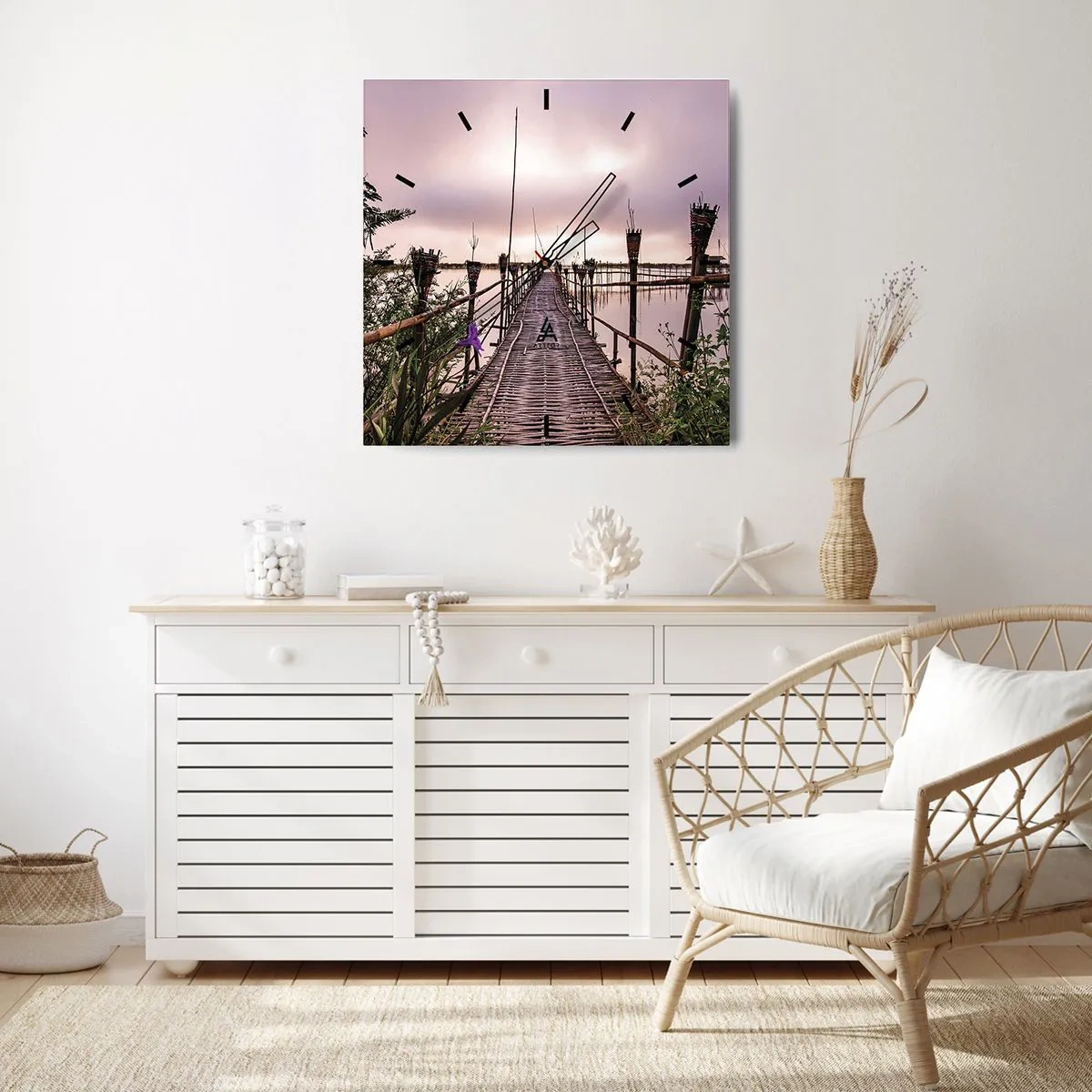 Relógio de parede - Relógio em vidro - Paz e tranquilidade da Ásia - 40x40 cm