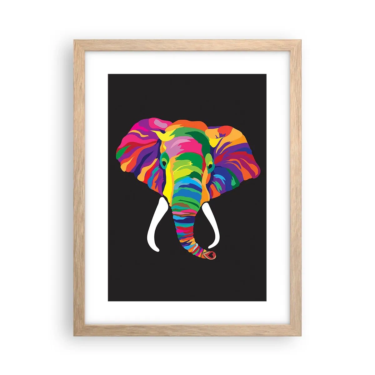 Pôster com moldura de carvalho claro - O elefante que adorava banhar-se no arco-íris - 30x40 cm