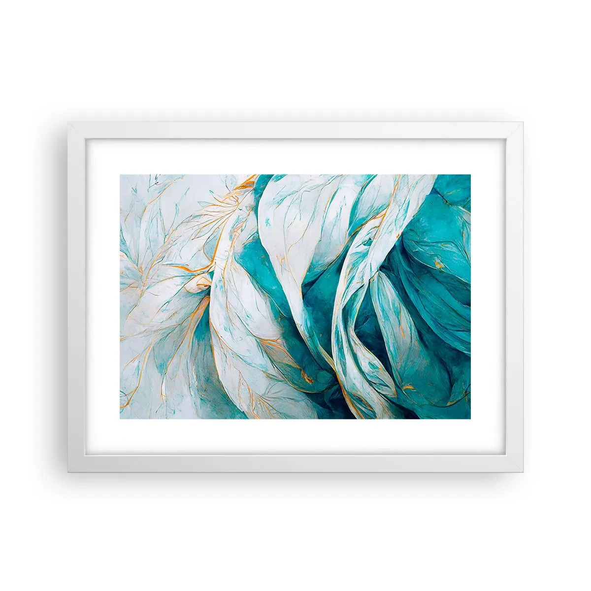 Pôster em moldura branca - Abstração azul com lema dourado - 40x30 cm