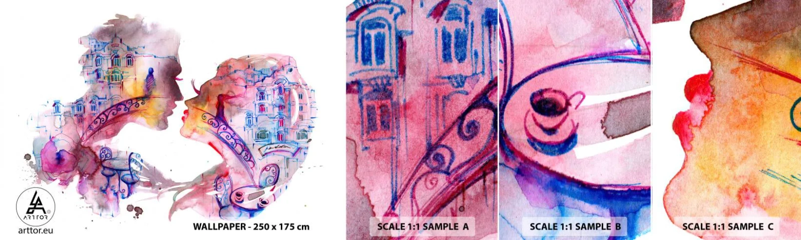 Amostra de Papel de Parede Standard Eco - A ponte secreta dos suspiros - Abstração, Casal apaixonado, Arquitetura - 100x30 cm