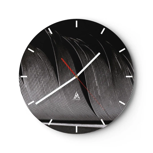 Relógio de parede - Relógio em vidro - Close-up de uma pena em contraste preto e branco - 30x30cm - A caneta – um design maravilhoso - Decoração de parede moderna para a sala de estar, cozinha e quarto ARTTOR