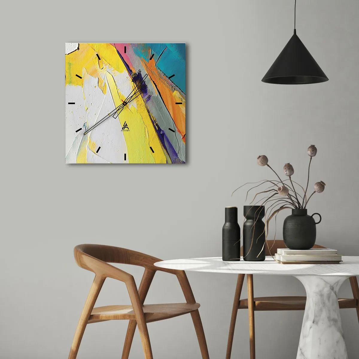 Relógio de parede - Relógio em vidro - Anatomia da luz - 40x40 cm