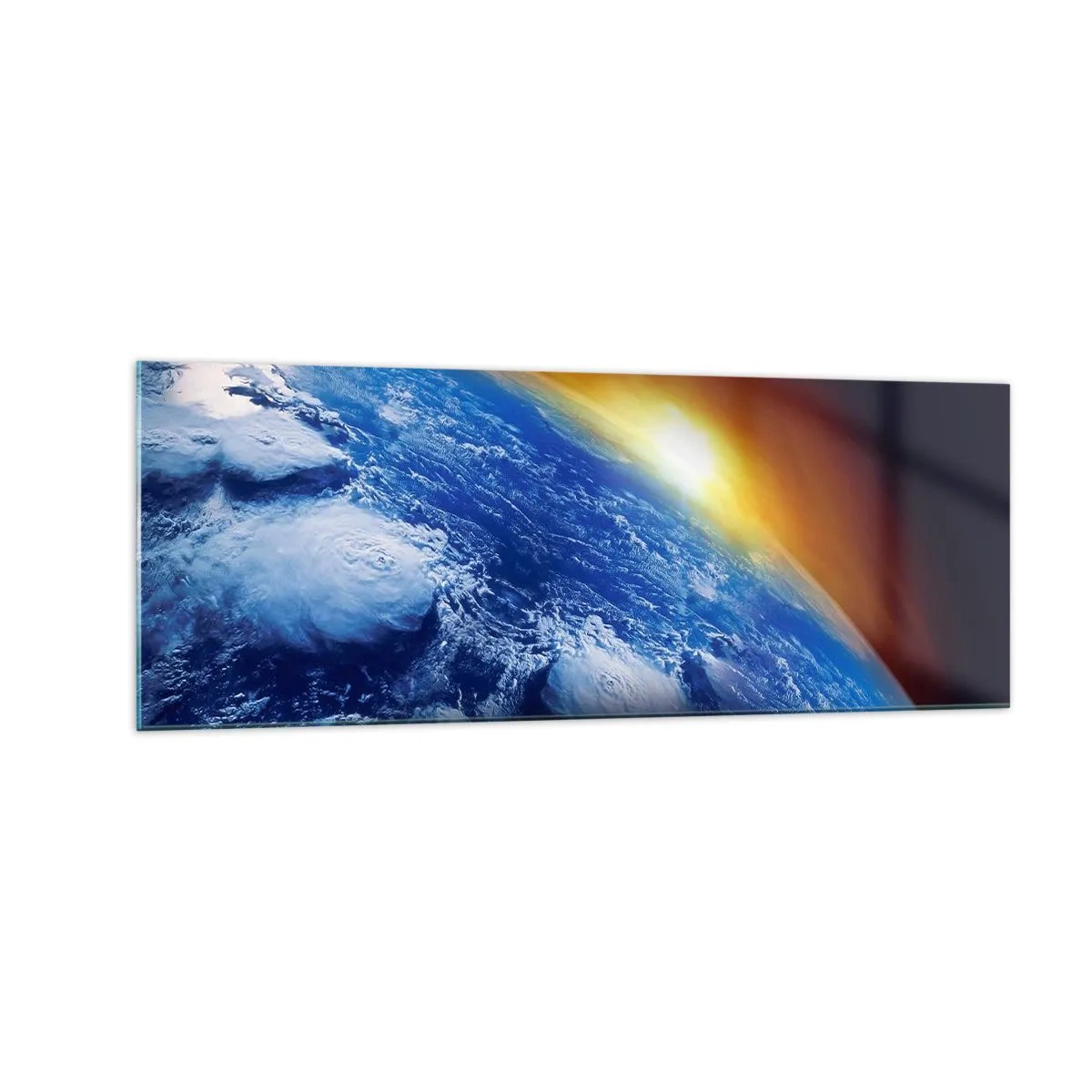 Quadro em vidro - Nascer do sol sobre o planeta azul - 140x50 cm