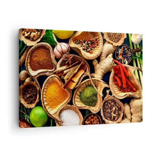 Quadro em tela - Tigelas de especiarias em cores diferentes - 70x50cm - Leve o que quiser - Decoração de parede moderna para a sala de estar e quarto ARTTOR