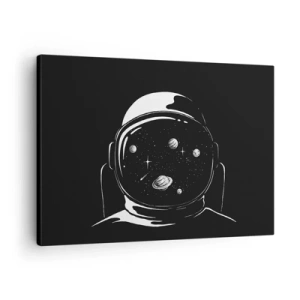 Quadro em tela - Um capacete minimalista de astronauta com vista para o espaço - 70x50cm - Bela Vista - Decoração de parede moderna para a sala de estar e quarto ARTTOR