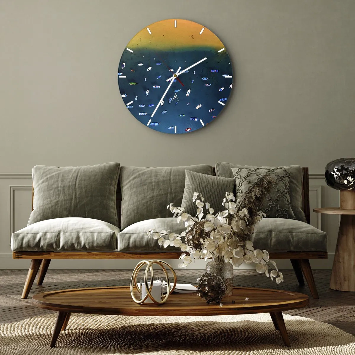 Relógio de parede - Relógio em vidro - Jogo de férias - 30x30 cm