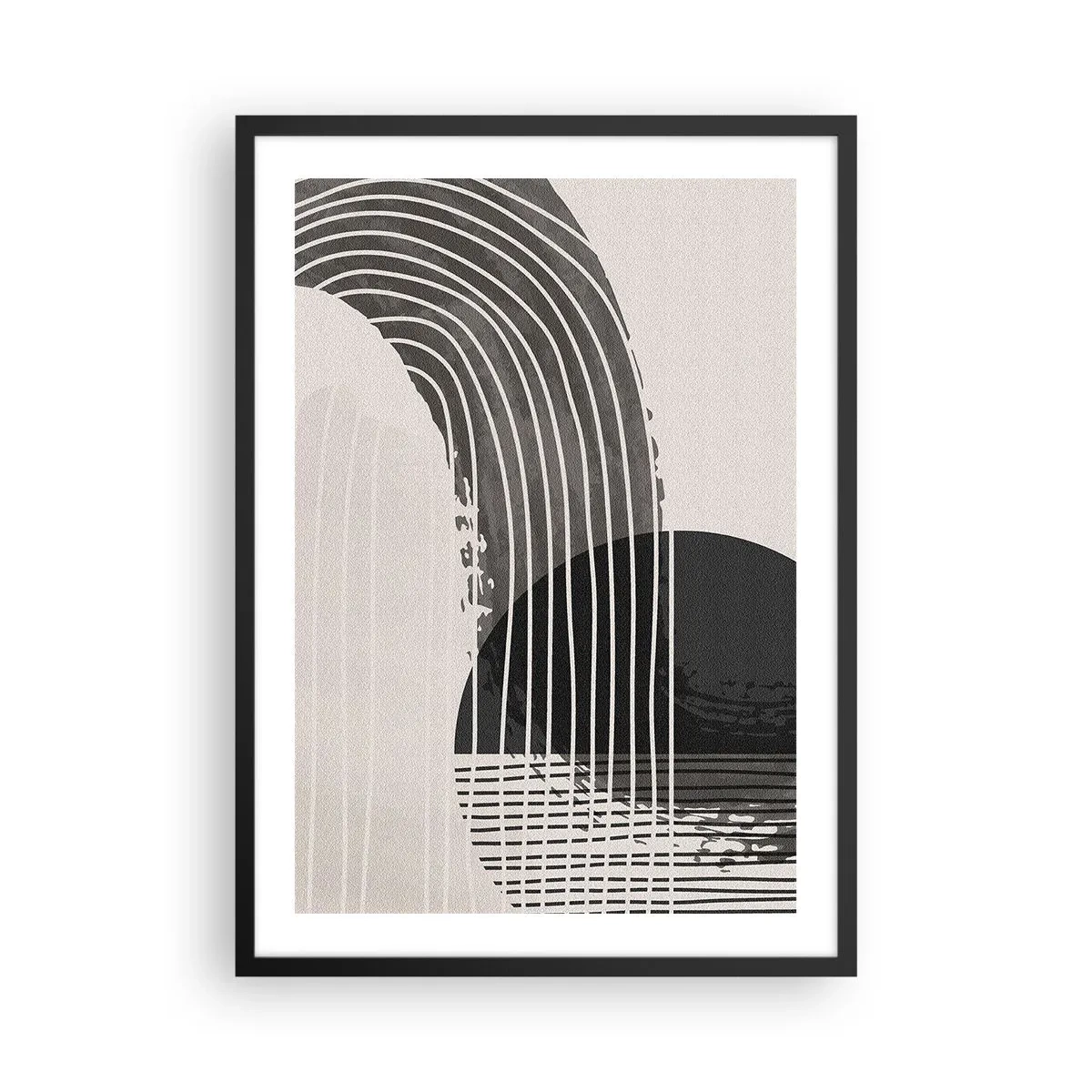 Pôster com moldura preta - Abstração minimalista em preto e branco - 50x70cm - Ida e volta - Decoração de parede moderna para a sala de estar e quarto ARTTOR