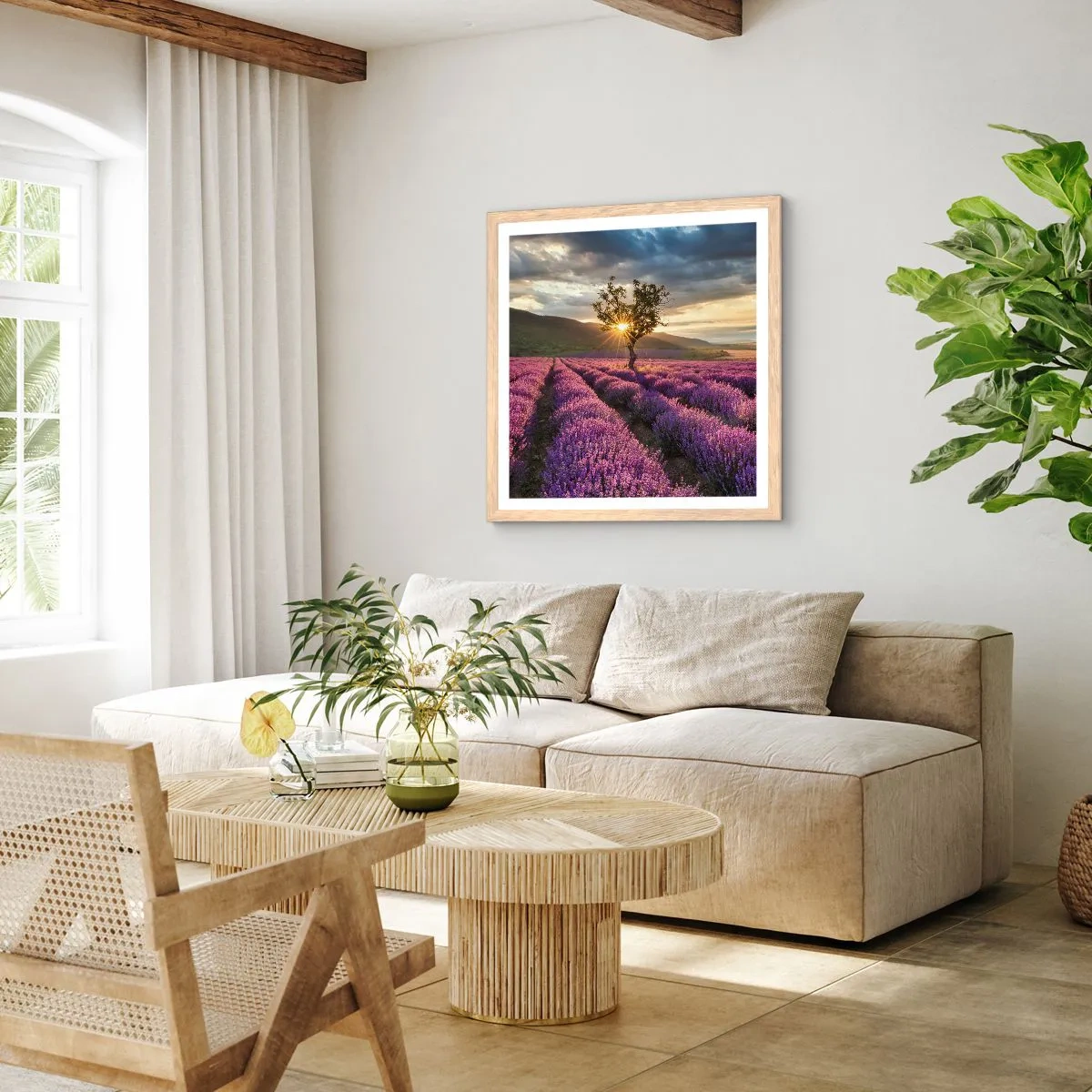 Pôster com moldura de carvalho claro - Aroma lilás - 60x60 cm