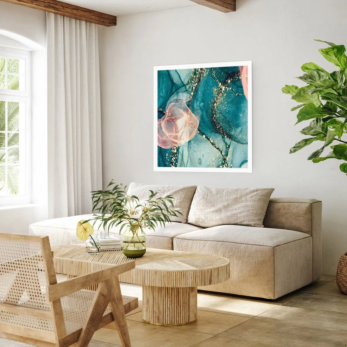 Pôster - Azul seda, rosa tule - 50x50 cm
