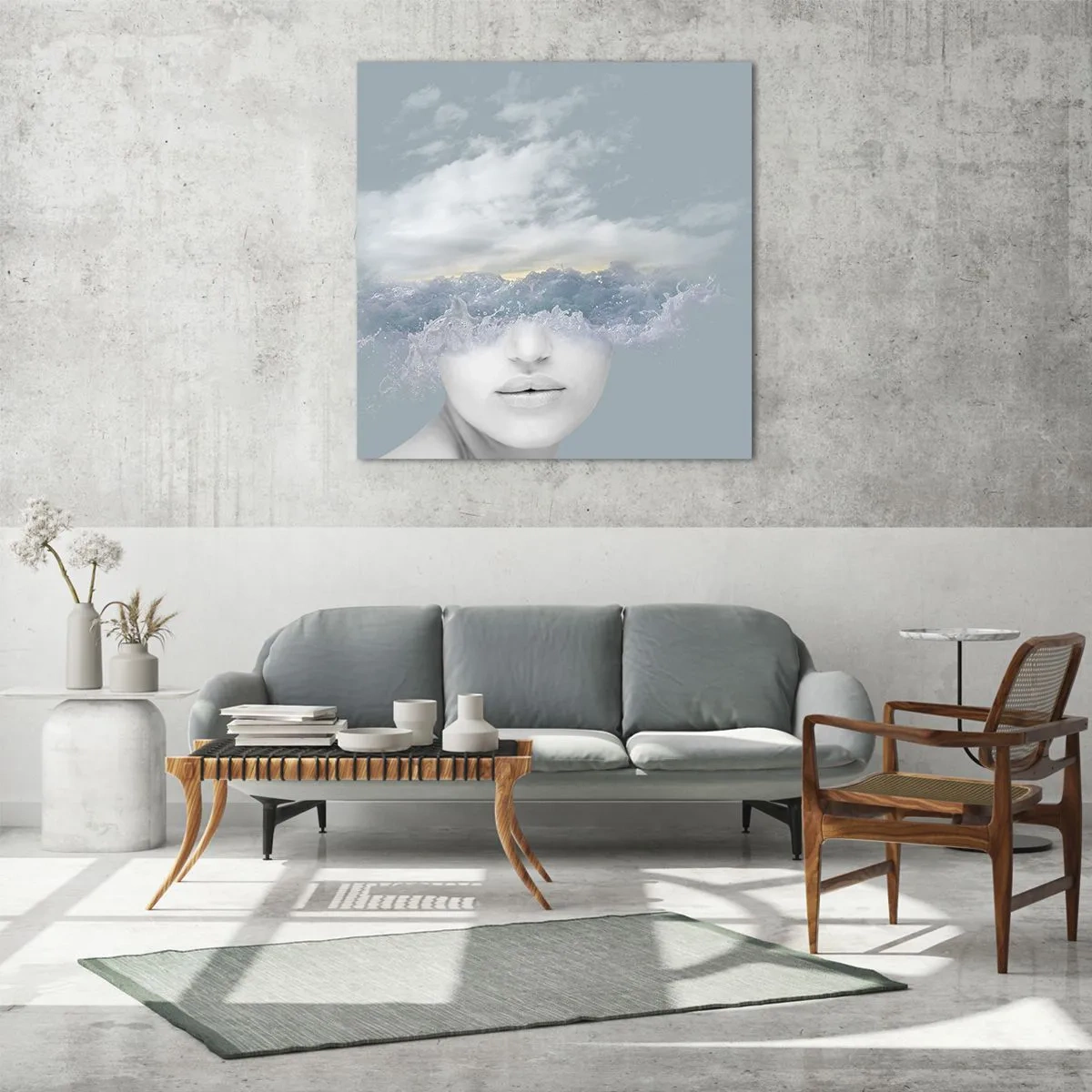 Quadro em vidro - Com a cabeça nas nuvens - 60x60 cm