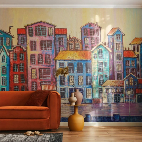 Papel de Parede Premium Canvas - Uma cidade como de um conto de fadas - Pedaço, Cortiços, Cidade - 450x315 cm