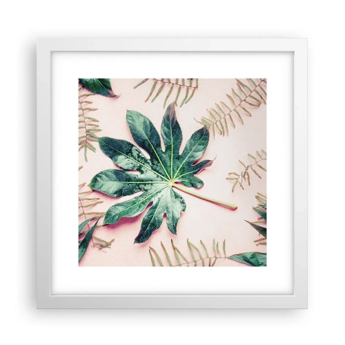 Pôster em moldura branca - Estudo do verde em um fundo rosa - 30x30 cm