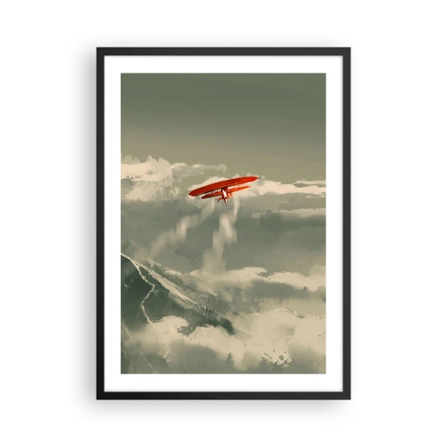 Pôster com moldura preta - Um biplano vermelho no céu - 50x70cm - O pioneiro destemido - Decoração de parede moderna para a sala de estar e quarto ARTTOR