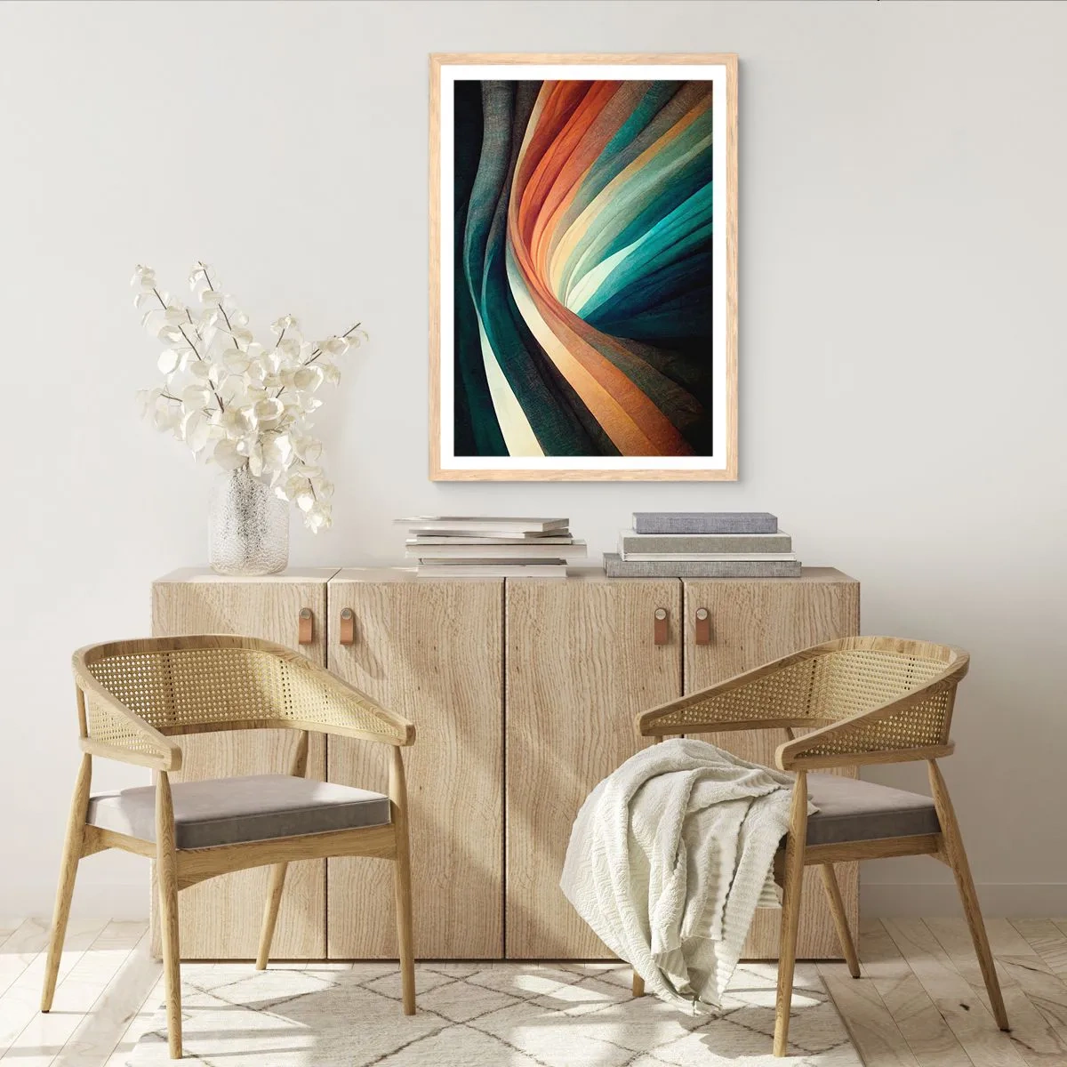 Pôster com moldura de carvalho claro - Tecido de cores - 70x100 cm