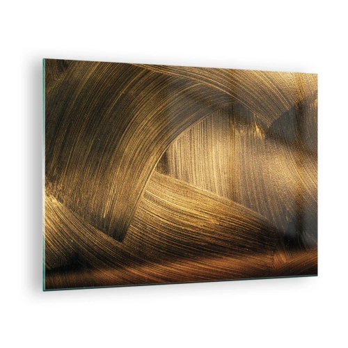 Quadro em vidro - Uma pintura abstrata representando linhas geométricas douradas sobre um fundo - 70x50cm - No labirinto dourado - Decoração de parede moderna para a sala de estar e quarto ARTTOR
