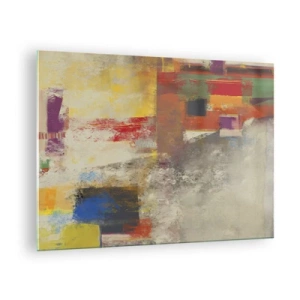 Quadro em vidro - Abstração colorida com formas geométricas - 70x50cm - Geometria das cores - Decoração de parede moderna para a sala de estar e quarto ARTTOR