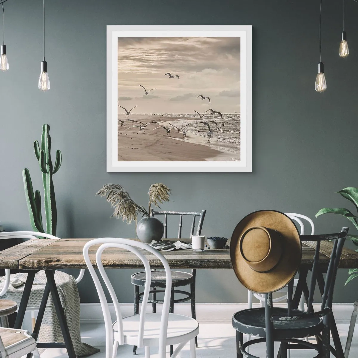 Pôster em moldura branca - O som do mar, o canto dos pássaros - 30x30 cm