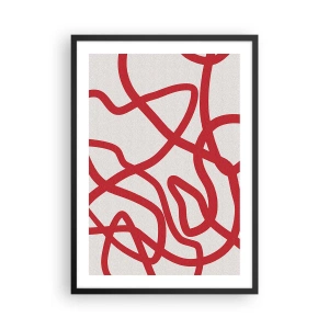 Pôster com moldura preta - Composição abstrata de linhas vermelhas dinâmicas em um fundo claro. - 50x70cm - Vermelho em branco - Decoração de parede moderna para a sala de estar e quarto ARTTOR