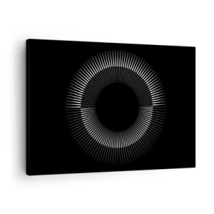 Quadro em tela - Círculo gráfico com raios em preto e branco - 70x50cm - Sol preto - Decoração de parede moderna para a sala de estar e quarto ARTTOR