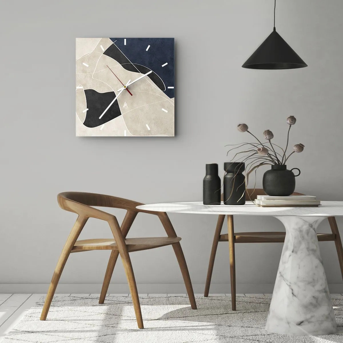 Relógio de parede - Relógio em vidro - Composição abstrata – contraste de cores - 30x30 cm