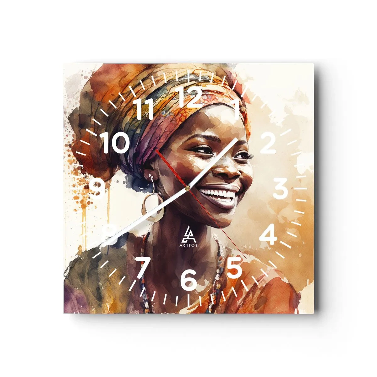 Relógio de parede - Relógio em vidro - Rainha africana - 40x40 cm