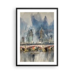 Pôster com moldura preta - Paisagem urbana com uma ponte e arranha-céus ao fundo - 50x70cm - Londres em toda a sua glória - Decoração de parede moderna para a sala de estar e quarto ARTTOR