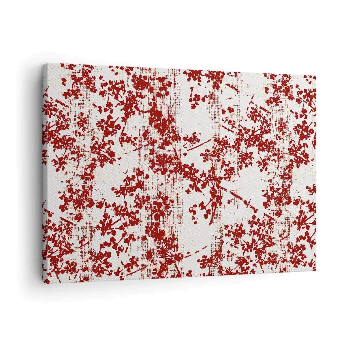 Quadro em tela - Flores vermelhas sobre fundo branco em estilo artístico - 70x50cm - Como chita antiga - Decoração de parede moderna para a sala de estar e quarto ARTTOR