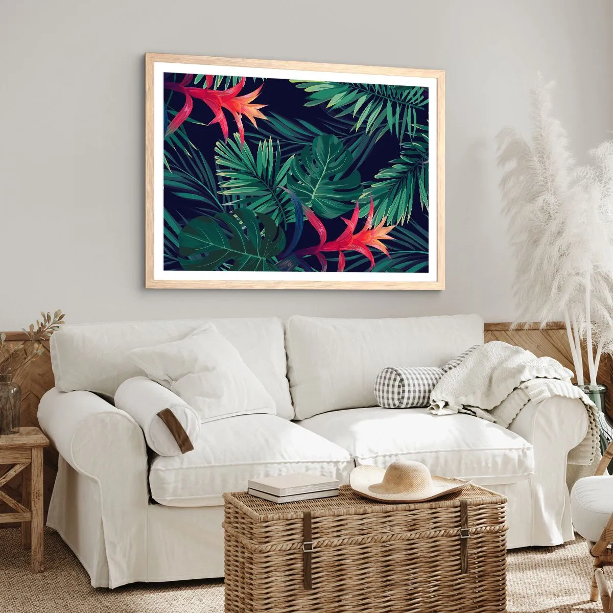 Pôster com moldura de carvalho claro - Queimar em verde - 100x70 cm