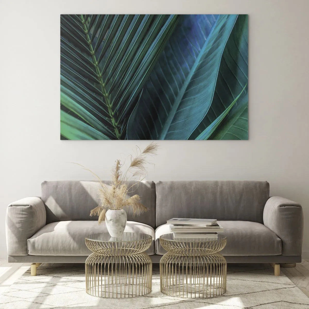 Quadro em vidro - Detalhes de folhas tropicais verde-escuras - 70x50cm - Anatomia da vegetação - Decoração de parede moderna para a sala de estar e quarto ARTTOR